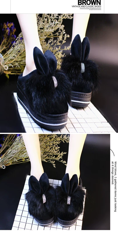 Dép cotton mới Giày cao gót nữ mùa đông ấm áp cộng với nhung dày ở nhà trong nhà trong nhà giày thể thao dễ thương trong tháng
