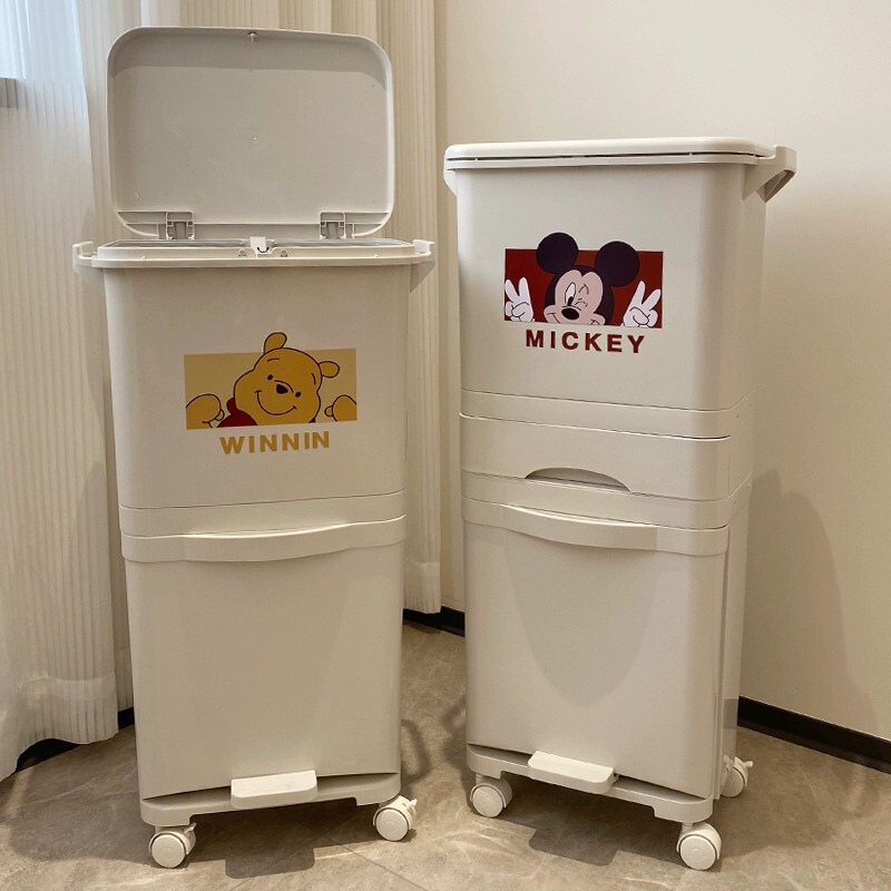 Household Trash Can, Thickened Double-Layer, Movable Kitchen Trash Bin with Lid, Dry and Wet Separation, Foot-Operated, 2023 New Model