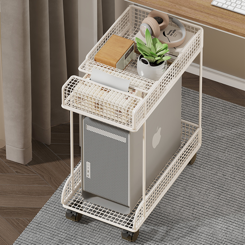 Host bracket bracket under the table desktop computer main chassis base storage rack with wheels removable double-layer wrought iron shelf
