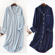  Pure cotton knit cotton pure color long sleeve Jean approachable for spring and summer ladies home sleeping dress