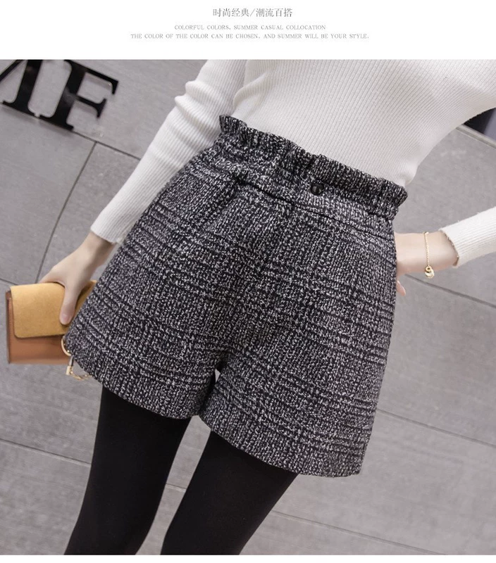 Cộng với quần short XL nữ béo và thu đông chất béo chị 200 cân béo chị eo cao mặc quần ống rộng len len
