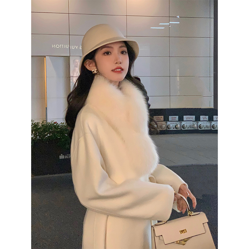 Overseas Daughter 2025 Winter New Double-Sided Wool Coat Women's Long Woolen High-End White Fur Collar Coat