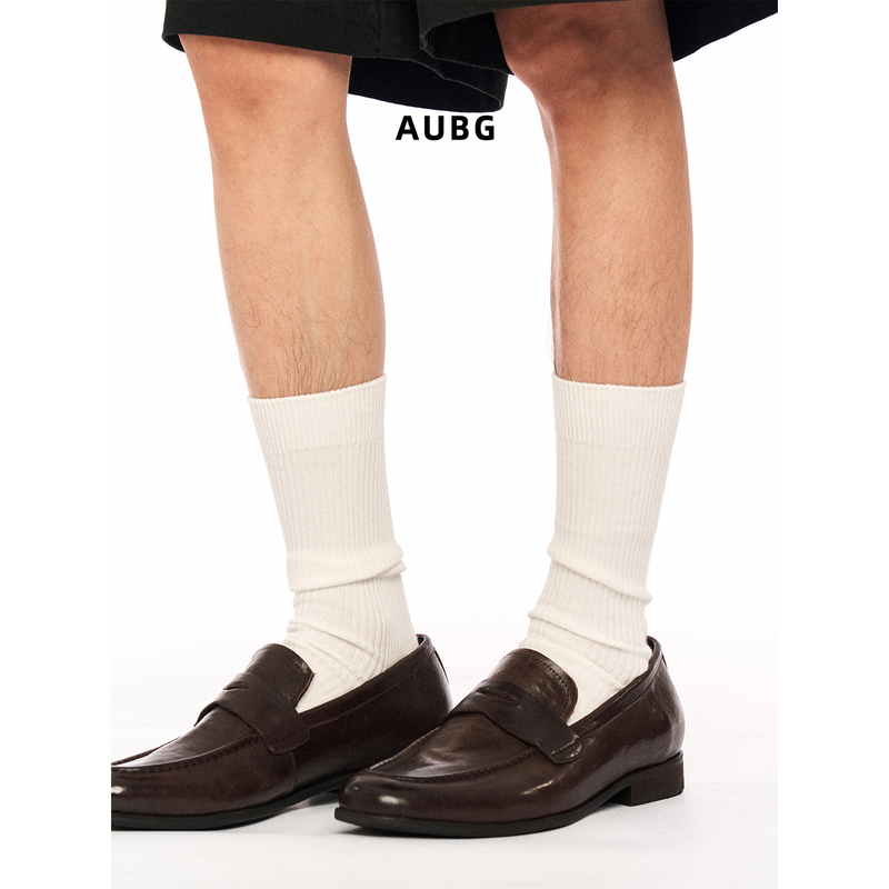 Aubg Long-Termism Genuine Leather Washed Vintage Old Money Loafers Blake Handmade Commuter Slip-On Leather Shoes