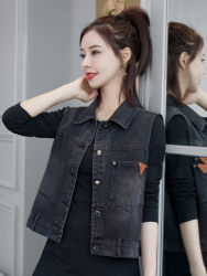 Black denim vest vest female short 2024 spring and autumn personality fashion versatile sleeveless jackets ins