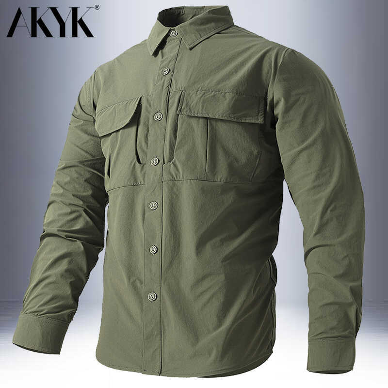 Spring and Autumn Quick-Drying Shirt for Men, Long-Sleeved, Loose, Large Size, Elastic, Breathable, Workwear, Outdoor Casual Fishing and Hiking Shirt