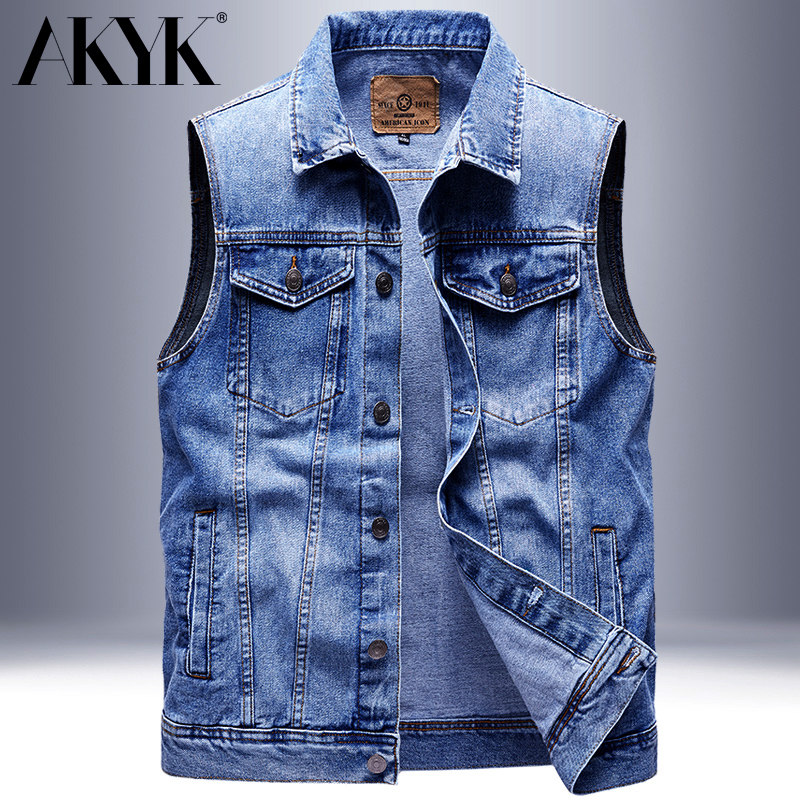 Spring and Autumn Denim Vest Men's Lapel Jacket
