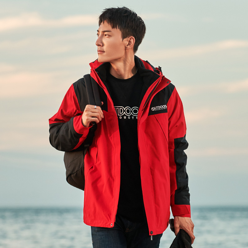 New men's outdoor plus suede thickened submachine clothes three-in-one detachable two-piece windproof jacket