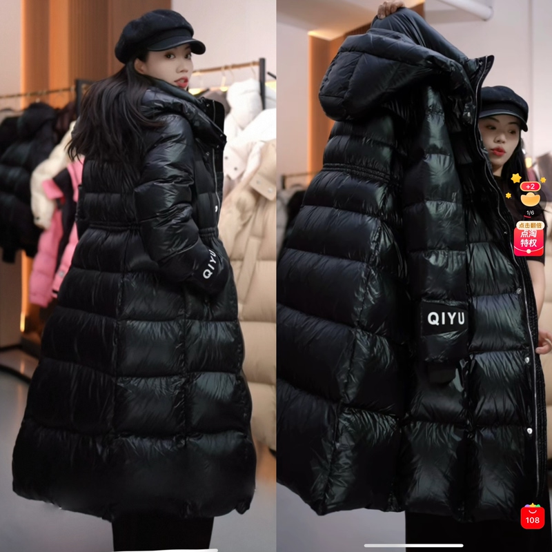 Black Diamond High-End Full-Body Goose down 90% White Goose down Black Gold Slim Fit Long Goose down Warm Coat