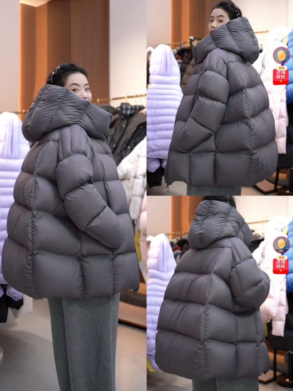 4/17 Flower Bud Double Cap Visual Traceability 90 White Duck down Puffer Jacket Women's Mid-Length Thickened down Jacket
