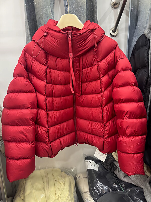 3/21 Hooded Zipper with Ribbon Thickened Ribbed 90 down Jacket