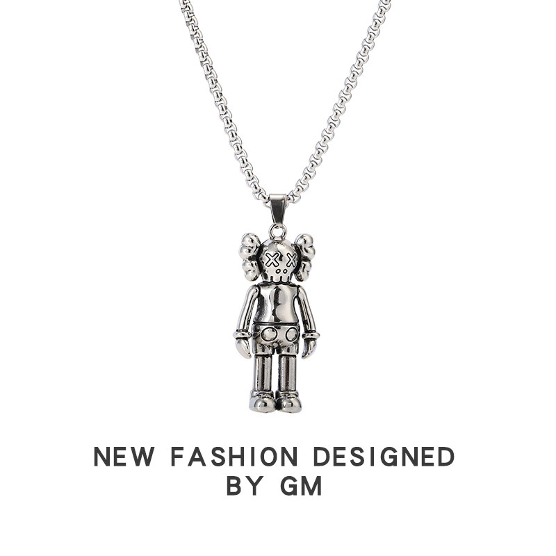 Sesame Street Doll Kaws Titanium Steel Necklace Tide Brand Hip-Hop Chain Japanese and Korean Ins Personality Men's Jumping Disco Jewelry Women