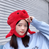 Red Octopus Headgear Hood Nets Red Cute Korean Prints women photo props shake up funny sand sculpted headwear Creative Han