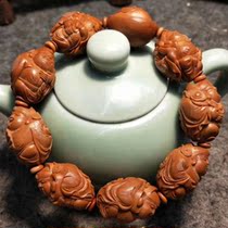 Zhoushan nuclear carving Village Sunan Gong pure hand carved God of wealth hand string bracelet Mens play hand string Olive nuclear carving