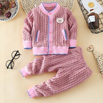 Baby girls and boys 123 years old childrens clothing autumn and winter warm clothes thickened plus velvet double-sided fleece top cardigan suit