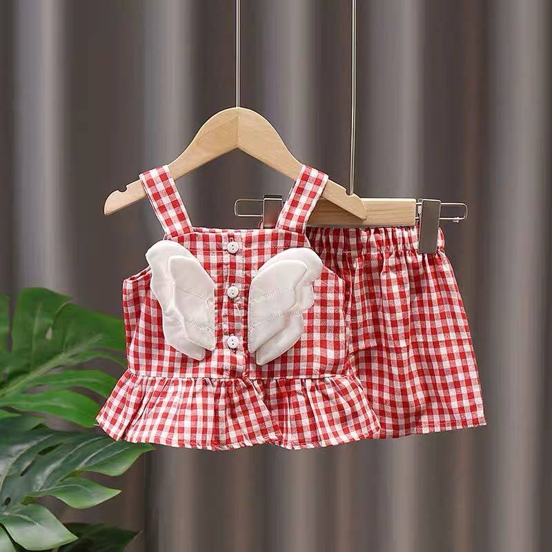 2022 Summer New Products Children's Artificial Cotton Sling Pajamas Set Girls Baby Cotton Silk Thin Homewear