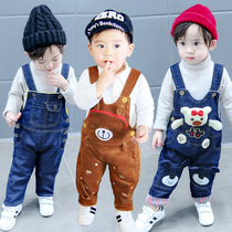 Spring and autumn boys and girls baby overalls single pants childrens thick corduroy jeans baby trousers can be opened crotch