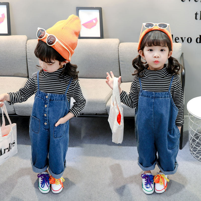 Autumn and winter clothes boys and girls jeans corduroy overalls single trousers male and female baby baby fleece overalls