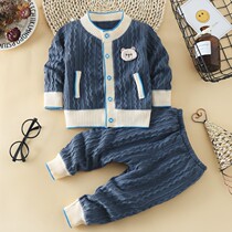 Autumn new velvet thickened autumn and winter boys and girls baby warm top wool sweater suit 1-2-3 years old