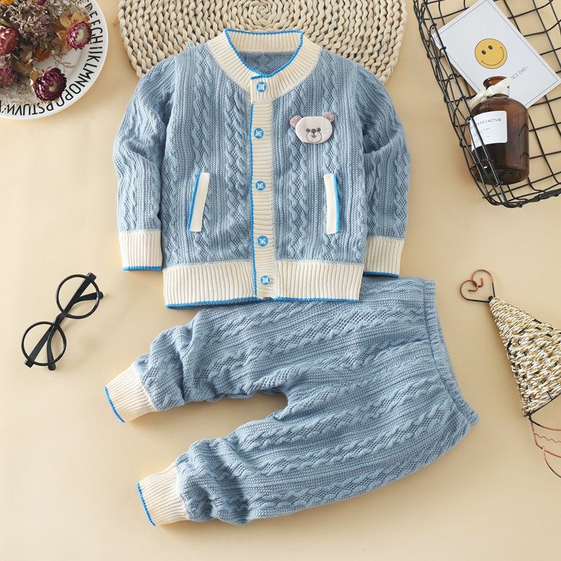 2021 plus fleece children's double-sided fleece sweater baby thickened warm suit autumn and winter men and women baby knitted cardigan cover
