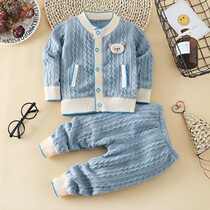 2021 plus fleece childrens double-sided fleece sweater baby thickened warm suit autumn and winter men and women baby knitted cardigan cover