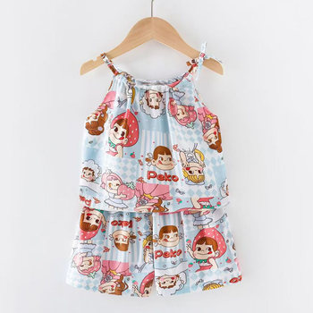 2026 new summer clothing children's suits girls cotton silk air conditioning home clothing cotton silk baby suspender suit shorts
