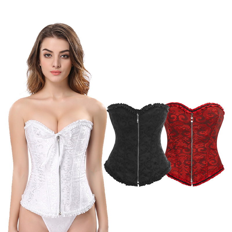Zippered Corset Fishbone Wedding Dress Bridal Bustier Shapewear Top Tummy Control Waist Cincher Court-Style Corset for Women