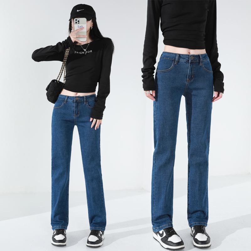 Straight-Leg Jeans for Women 2026 New Style Mid-Waist Stretchy Non-Tight Versatile Workwear Straight-Leg Cigarette Pants