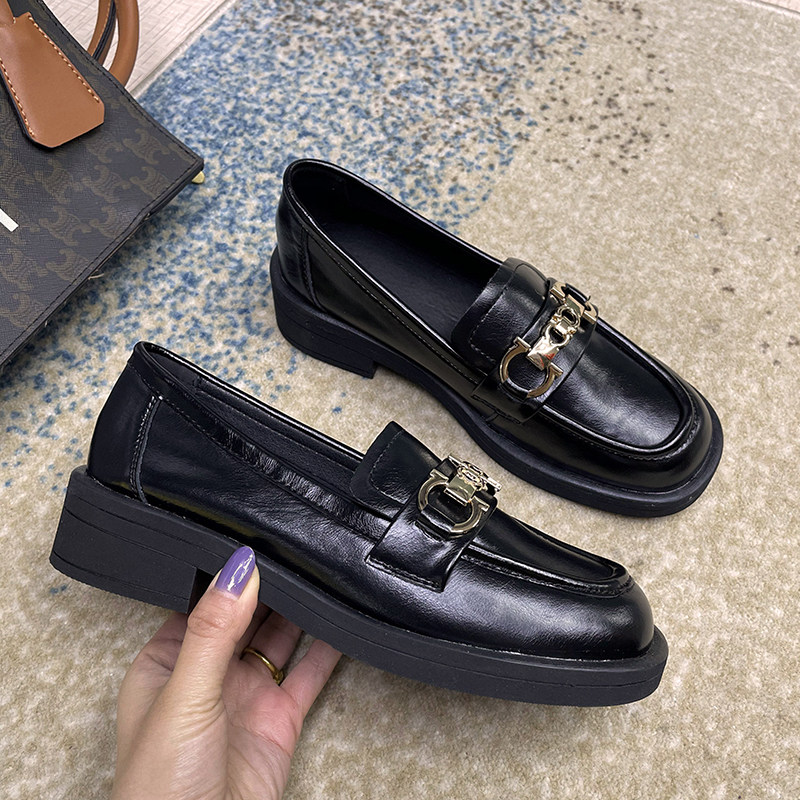 Mai Pony 2021 spring leather loafers women's pedal retro British all-match small leather shoes white shoes