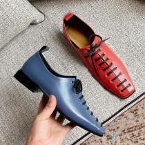 Maimini Maynlen small leather shoes woman 2021 flat-bottomed painted leather single shoe woman 100 hitch genuine leather square head white lace womens shoes