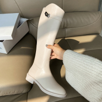 Genuine leather white long boot woman however kneecap 2021 new display slim Martin boot female long cylinder boot side zipped rider boot