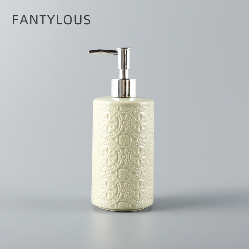 Ceramic Lotion Dispenser, Press-Type, Large-Capacity, for Shampoo, Shower Gel, Dishwashing Liquid, Patterned Decoration, Hand Sanitizer Dispensing Bottle
