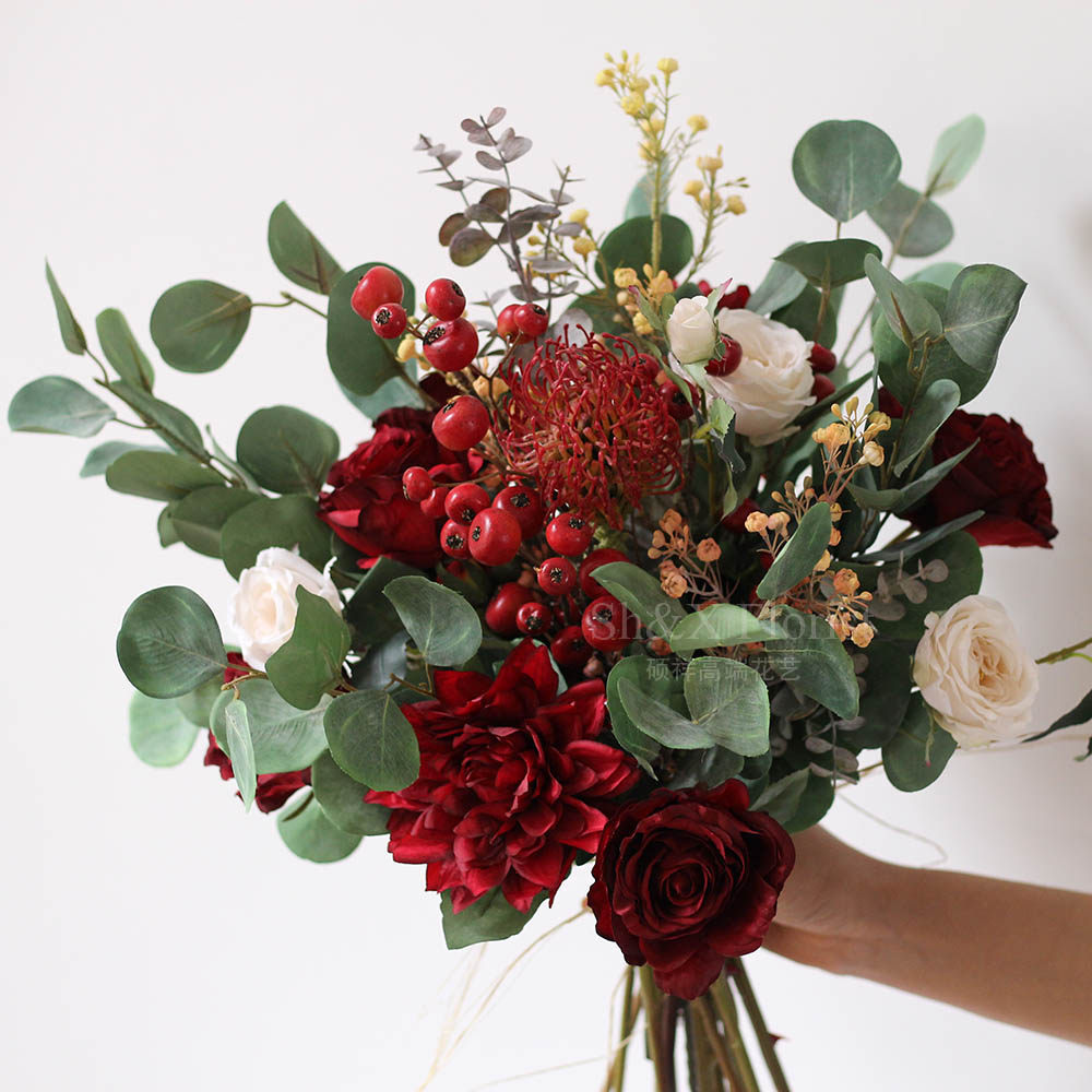 Simulation Bouquet Rose Retro Hand Holding Flower Glass Bottle Suit Living-room Table Flower Pendulum with decorative florist flowers