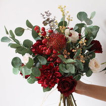 Simulation Bouquet Rose Retro Hand Holding Flower Glass Bottle Suit Living-room Table Flower Pendulum with decorative florist flowers