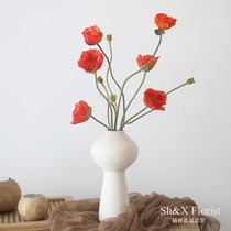 Emulated flower poppy risks Beauty fake floral flower vase Composition floral table Living room Desktop Home Decorative Pendulum