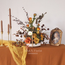 Simulation Flowers Rose Retro Morandi Tone-like Dining Room Dining Room Dining Room Dining Room Dining with Decorative Pendulum photographic props