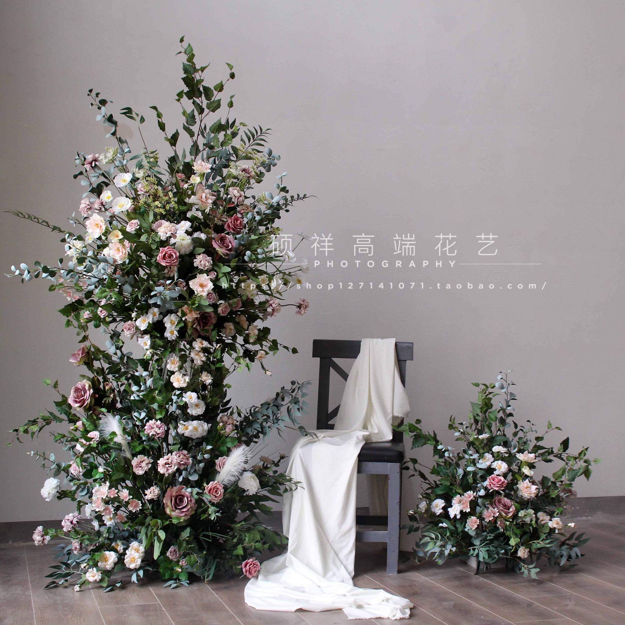 Simulation rose Eucalyptus creative wedding decoration props Arch floral photography decorative flower net red shop ornaments