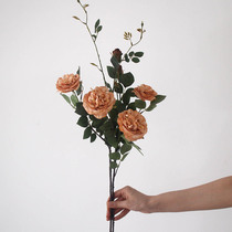 Single branch Morandi Morandi Retro Color Wedding Celebration of Rose Peony Flowers Bouquet Living-room Dining Room with Decorative Flowers