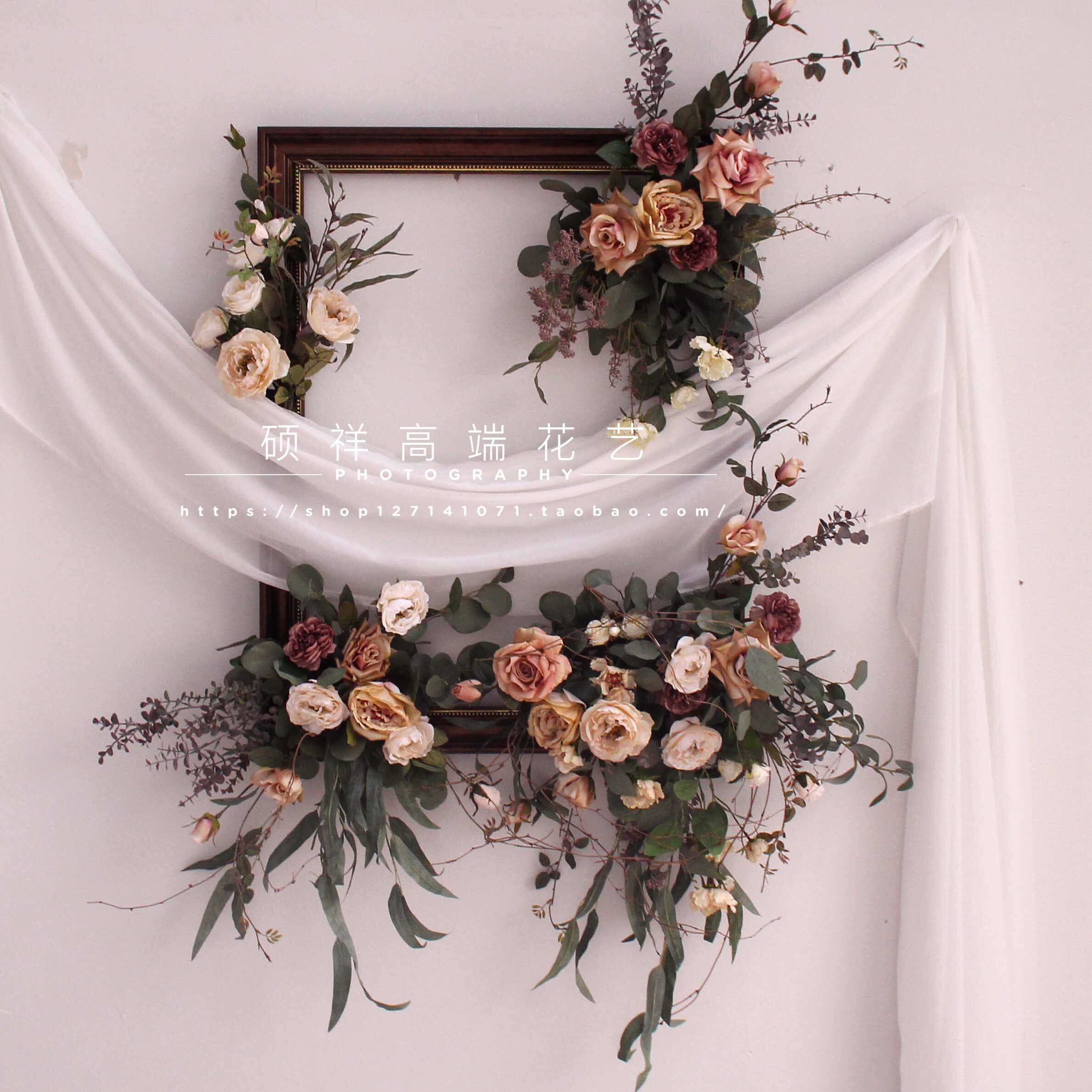 Simulation vintage old rose photo frame floral decoration Creative wall decoration Cafe dining room decoration floral decoration can be customized