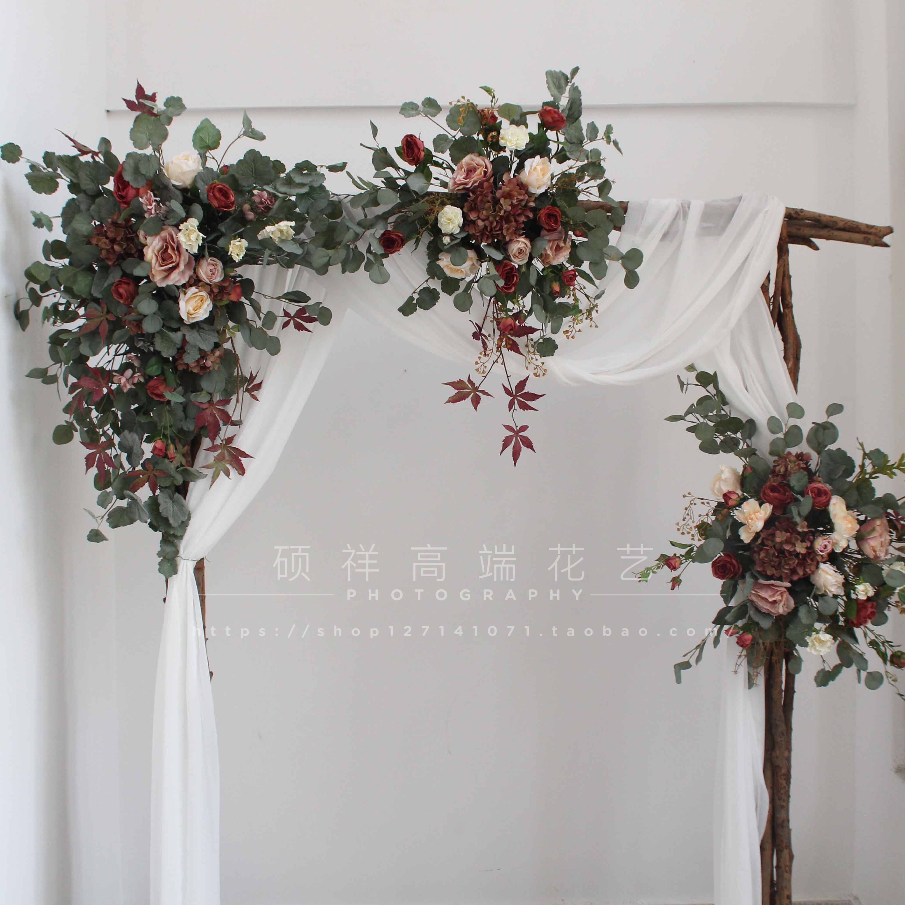 Simulation rose maple leaf retro style arches floral wedding decoration wedding props simulation flower row shop decoration
