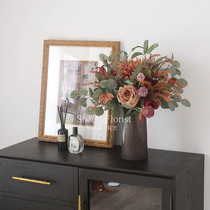 Emulated flower retro-ancient rose bouquet glass bottle suit-like plate room table flower living-room Xuanguan fake flower decoration pendulum piece