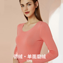 Unmarking velvet plus velvet thin velvet heating underwear womens long sleeve t-shirt round neck base shirt autumn and winter