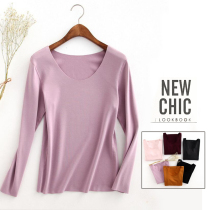 Unmarking velvet fever base shirt T-shirt long sleeve thermal underwear women plus velvet toppadded bottom clothing autumn and winter thin velvet