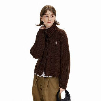 Kxlfchn groundless winter new large lapel cable sweater cardigan for women college style embroidered sweater for women