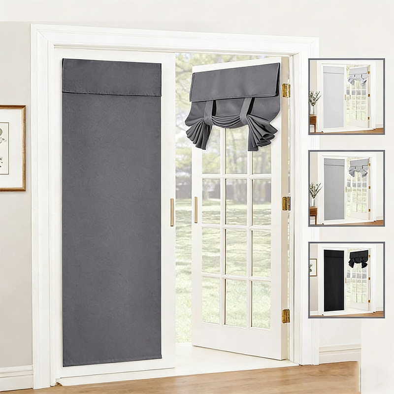 No-Drill Self-Adhesive Tie-Back Glass Door Curtain, Window Blackout, Sun Protection, French-Style Heat Insulation Curtain, Finished Curtain with Velcro