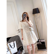 One-piece dress 2022 Summer new sweet and beautiful Women in Korean version Fashion round neckline Beads Loose a Wordfoam Sleeves Skirt