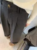 Шерстяные демисезонные штаны, модные приталенные повседневные брюки, городской стиль, в корейском стиле, высокая талия, свободный прямой крой