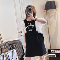One-piece dress 2022 Summer new Women in Korean version Fashion Agaric Side Splicing Bat Short Sleeve Loose Casual Skirt