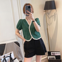 Shirt woman 2022 Summer new womens dress Korean version Fashion short lace splicing retro bubble sleeves Dont make a blouse