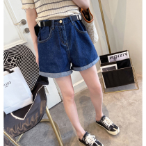 Denim Shorts Woman 2022 Summer new womens dress Korean version Fashion High waist display slim fit straight broadside Turned Side Hot Pants Woman