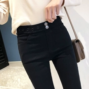 Cộng thêm quần jeans nhung thu đông 2018 mới của Hàn Quốc thời trang eo thon cao là quần bút chì nhung mỏng và đen